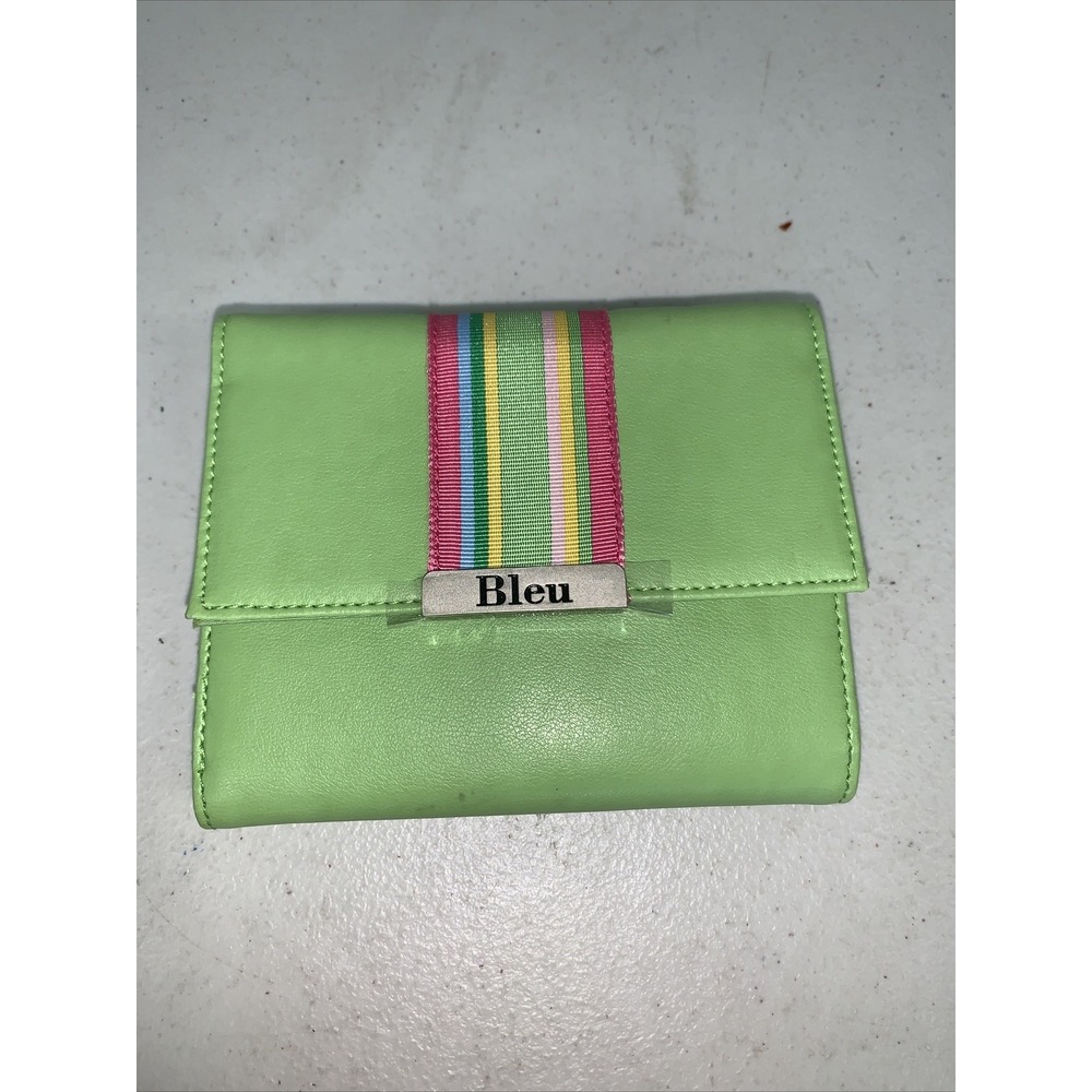 BLEU MUNDI/WESTPORT Bright Green Leather Wallet Credit Card Spring Summer Colors